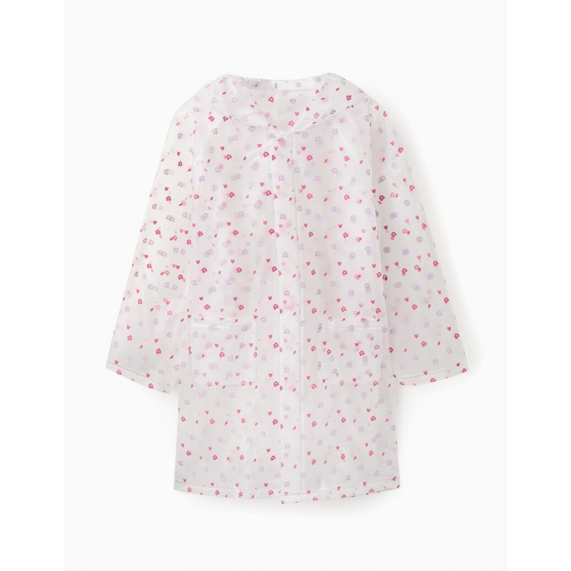 FLORAL RAIN PONCHO FOR GIRLS, TRANSPARENT