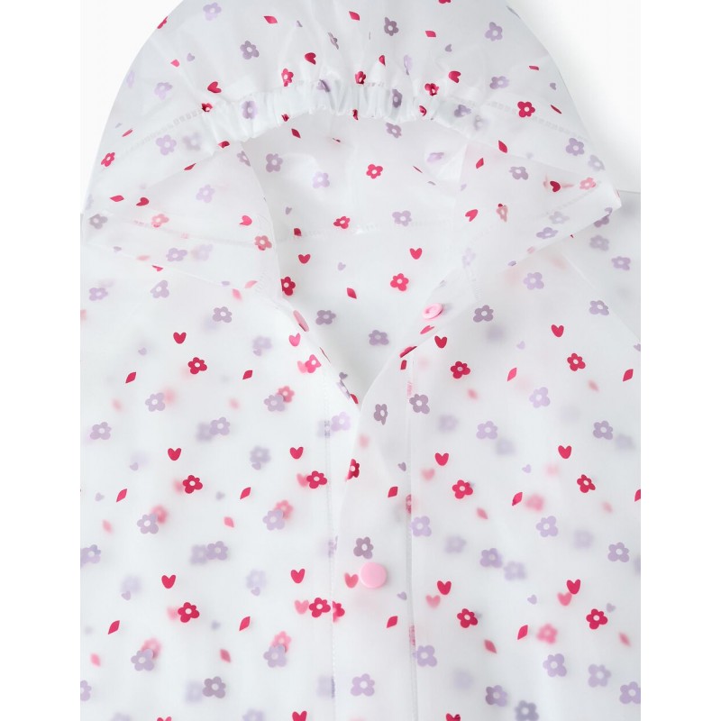 FLORAL RAIN PONCHO FOR GIRLS, TRANSPARENT